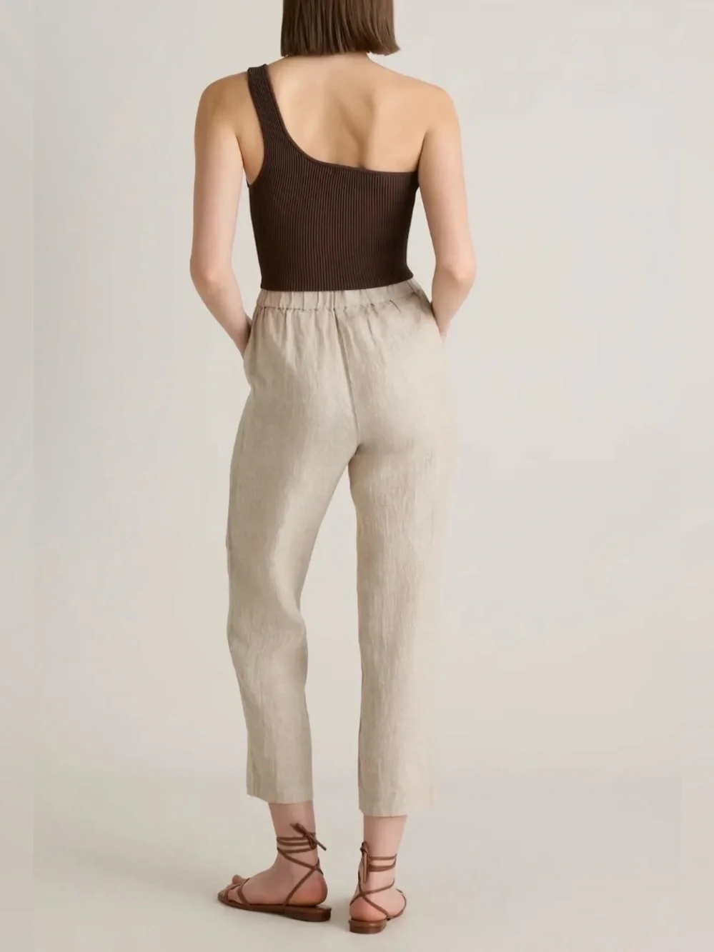 Quince Italian Linen Beige Straight Leg Ankle Pants - Size XL